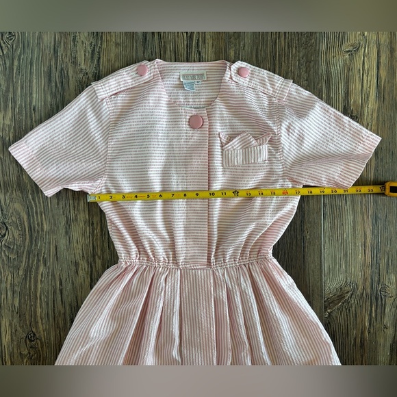 Vtg Lindsey Blake Petites Secretary Day Dress Sz 6P Soft Pink White Stripe Geek - Picture 6 of 10
